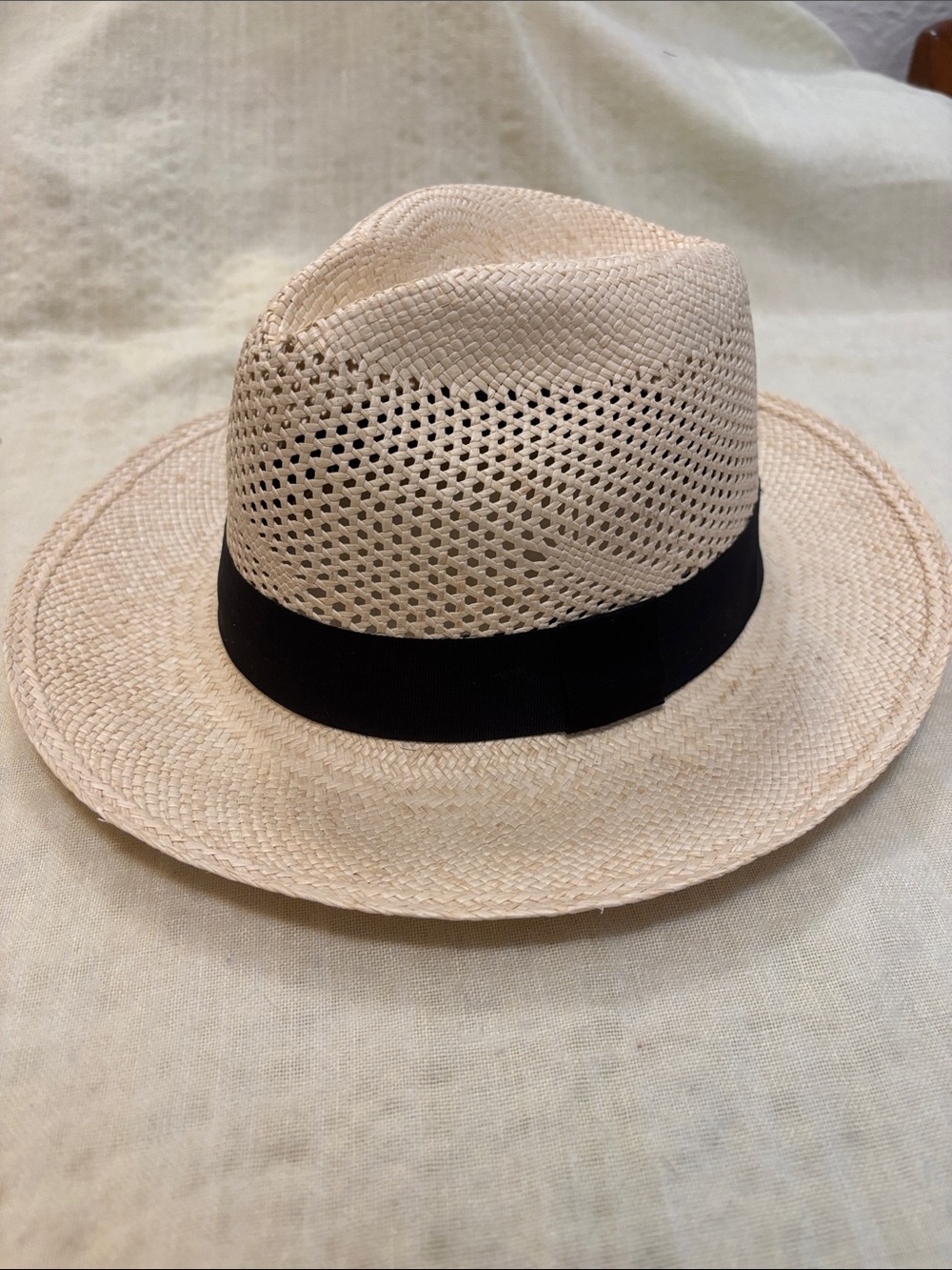 Straw Mesh Fedora Hat with Black Band